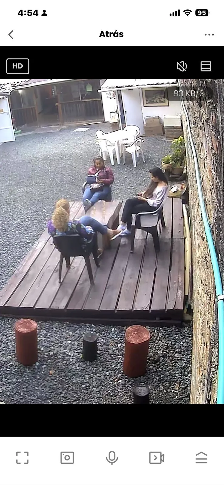 Huéspedes reales conversando en el patio